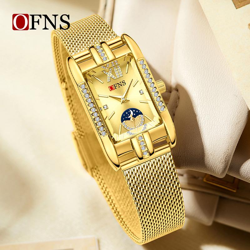 Fashion Ofns 1633 Elegant Ladies Quartz Wristwatch Water Resistant Mesh Bracelet Casual Business Watches For Woman Reloj Mujer