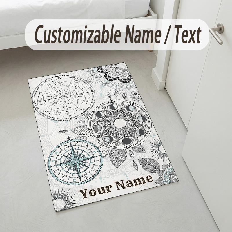 Celestial Cat Theme Soft Crystal Velvet Rug Custom Name & Text Print Non Slip Floor Rug for Bedroom Living Room