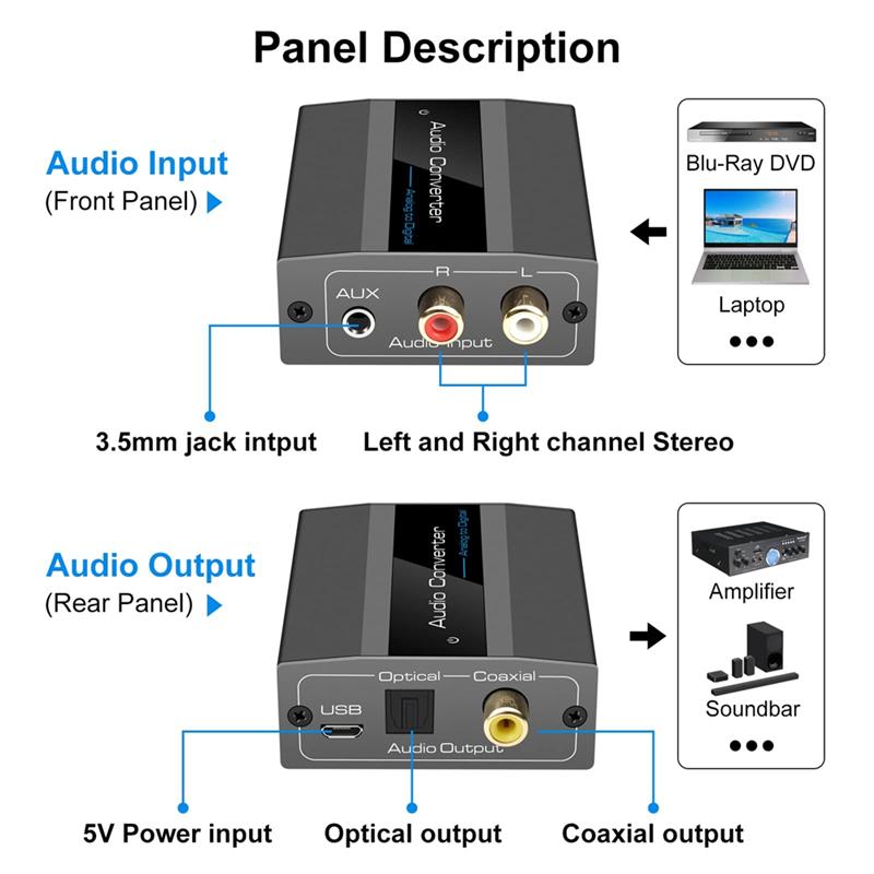 High Quality Analog to Digital Audio Converter RCA to Optical with Optical Cable Audio Digital Toslink and Coaxial Audio Adapter