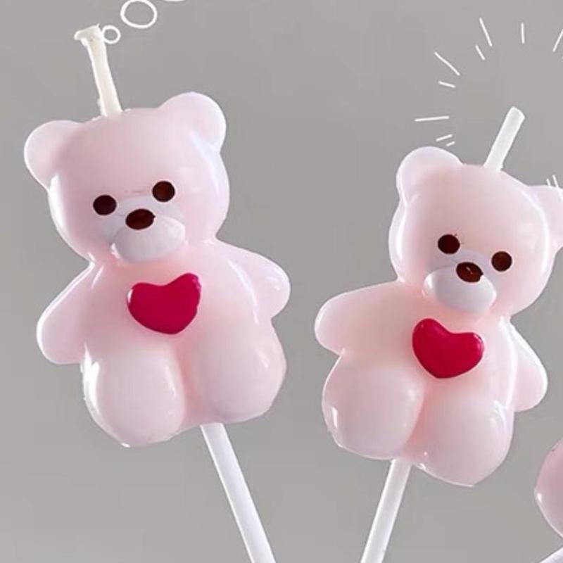 5Pcs/Set Pink Brown Cartoon Little Bear Shaped Candle Birthday Holiday Couple Party Cake Decoration