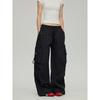Black of Exit Trendy High-End Ribbon Straight-Leg Cargo Pants for Men and Women, Slightly Flared, Wide-Leg, Slimming Casual Pants