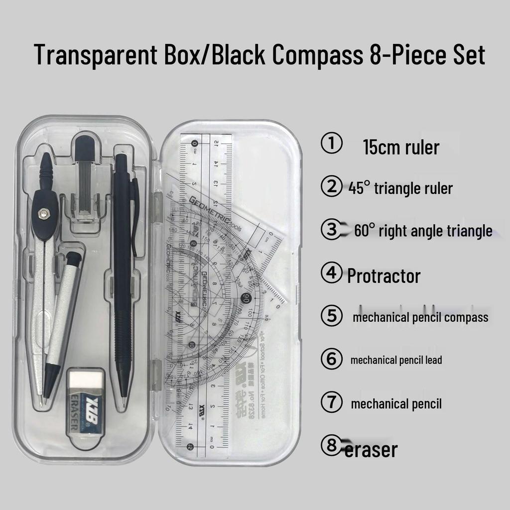 Grundschul Metall Zirkel & Lineal Set - Beinhaltet Zirkel, Kartenetui, Lineal in Box & Zeichenwerkzeuge