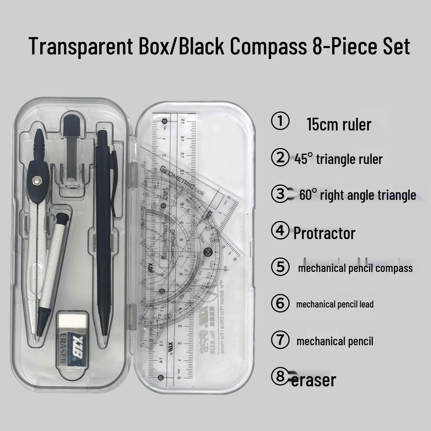 

Набор металлических циркулей и линеек для начальной школы - Включает циркуль для рисования окружностей, визитницу, линейку в коробке и чертежные инструменты Default option