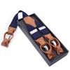 Men 2-in-1 Y-Back Suspenders Elastic 6 Clips Button End Genuine Leather Braces
