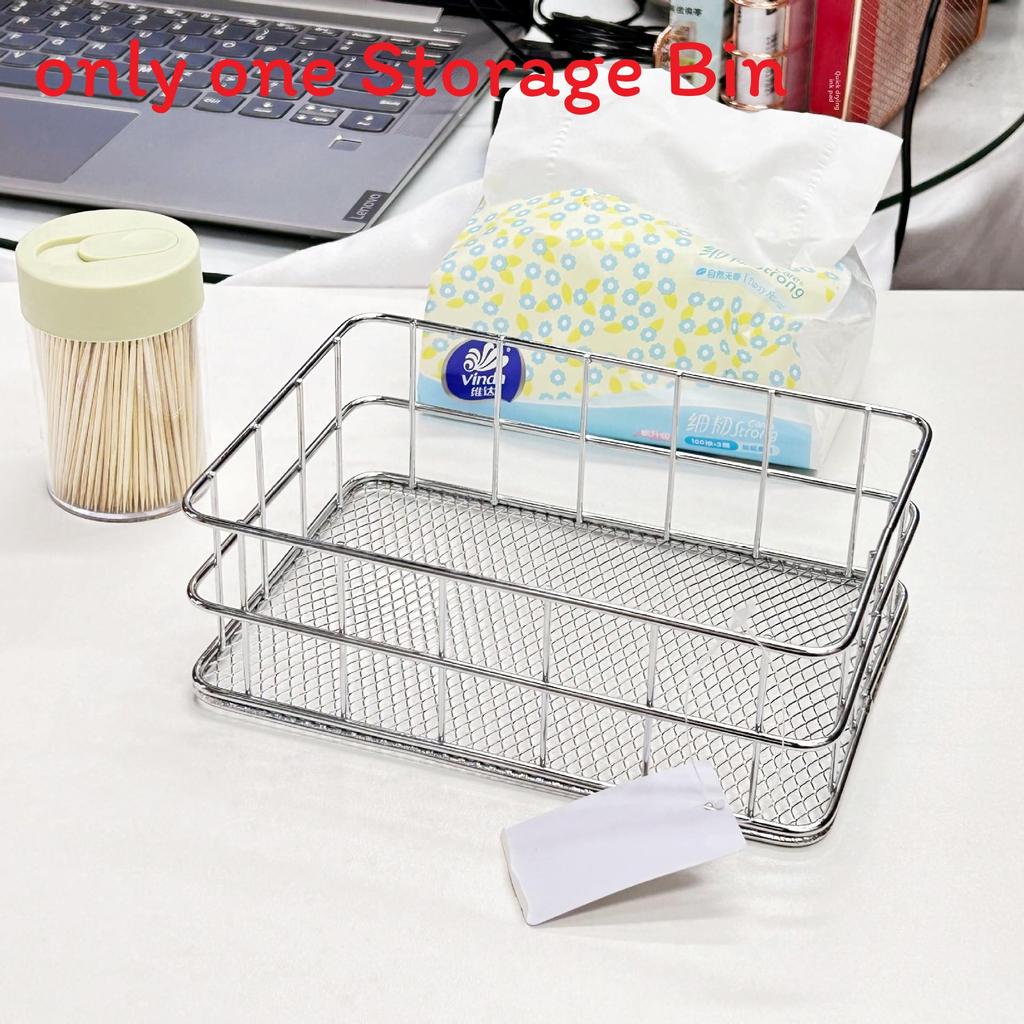 Slim Metal Storage Basket With Steel Mesh Base For Accessories And Small Items