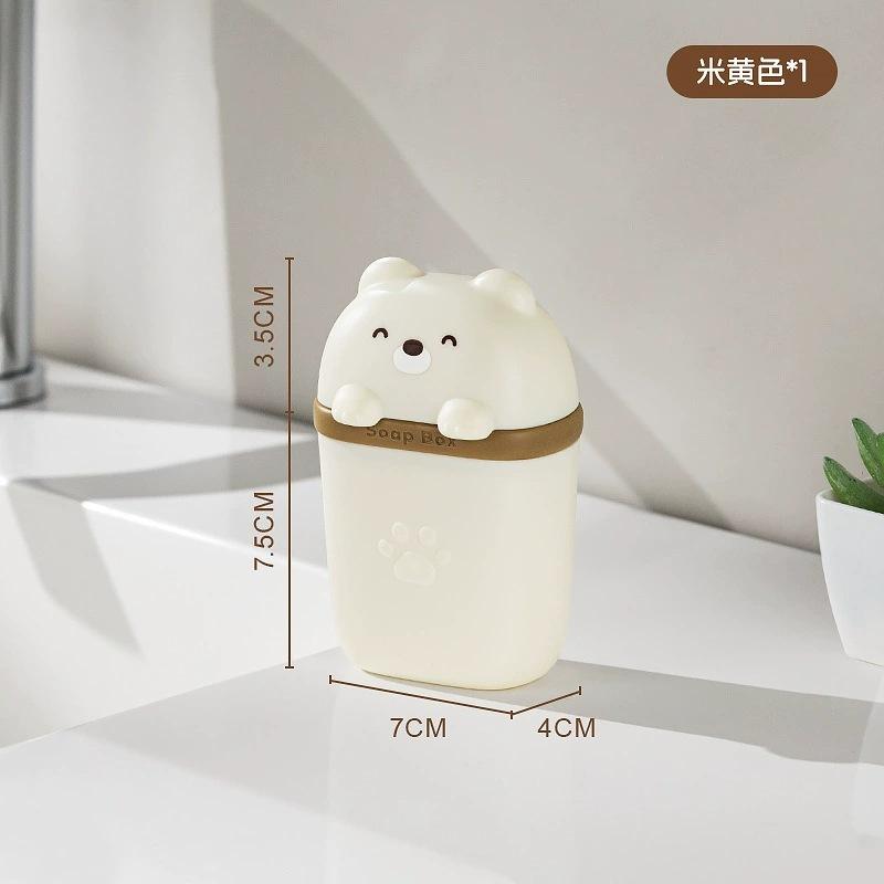 Cartoon Bear Portable Soap Dish Travel Bathroom Soap Rack Dish Sealed Storage Box Waterproof Home Bathroom Accessories