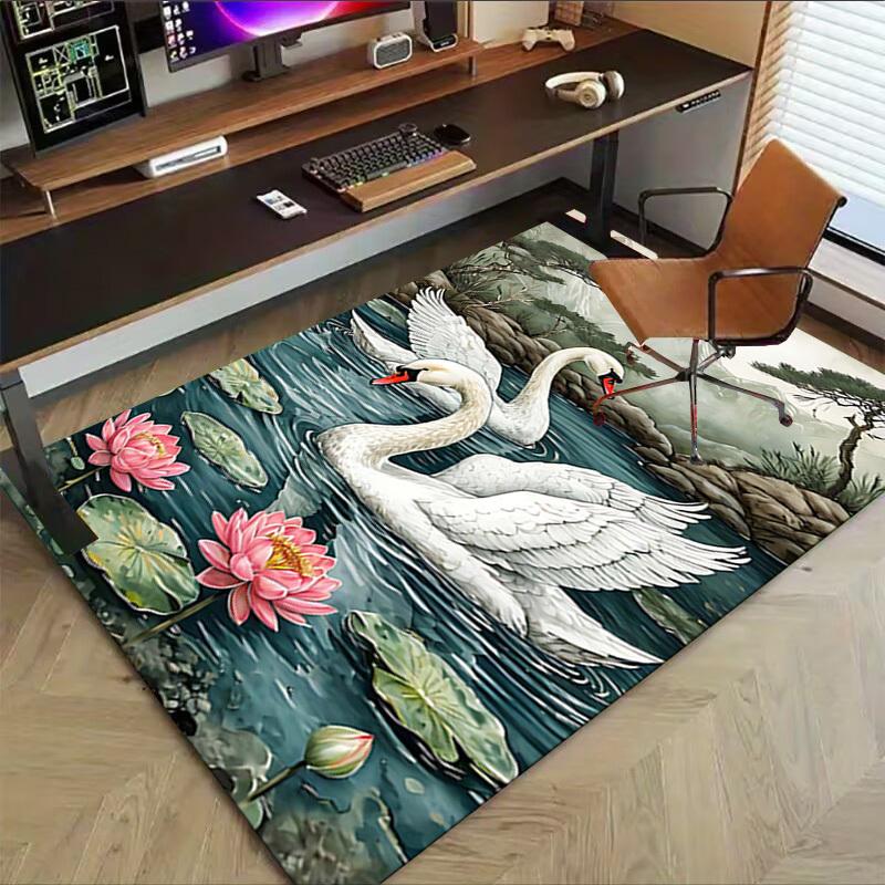 1PC Swans Lake Non-Slip Floor Carpet Compatible for Office&Living Room&Bedroom&Dining room - Flat - Weave Machine-S0318