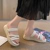 Freizeit Hausschuhe für Frauen Rutschen Flache Plattform Mid Heels Frauen Schuhe Solide Peep Toe Sommer Hausschuhe Plus Größe Zapatos De mujer