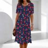 Women's Fashion Graceful Beautiful Broken Flowers and Fruits Print Summer Spring Short Sleeve O-Neck Casual Dresses