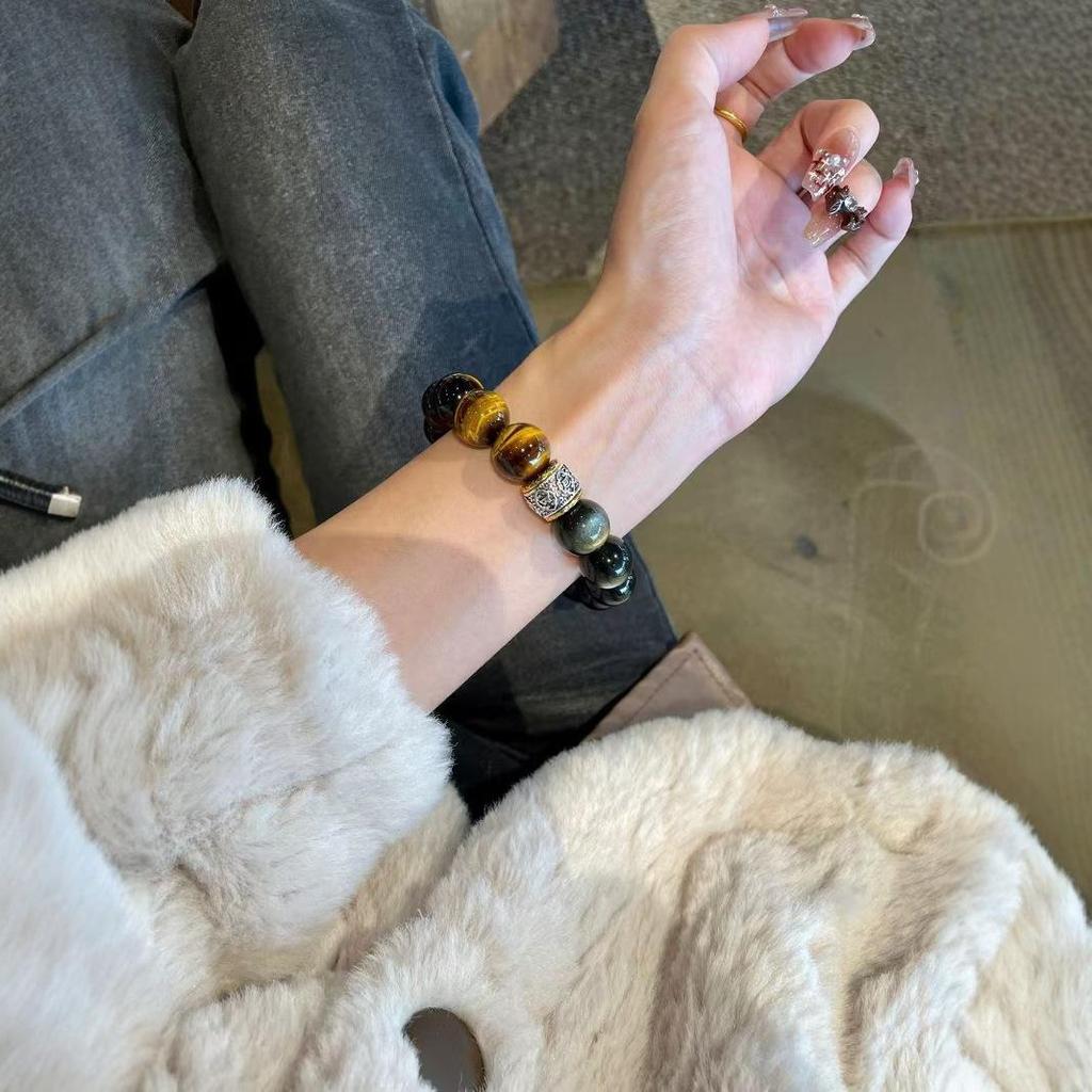 Black Myth Wukong Obsidian Perlenarmband: Viel Glück Sechs-Silben-Mantra Silberobsidian Buddhistische Perlen für Männer und Frauen.