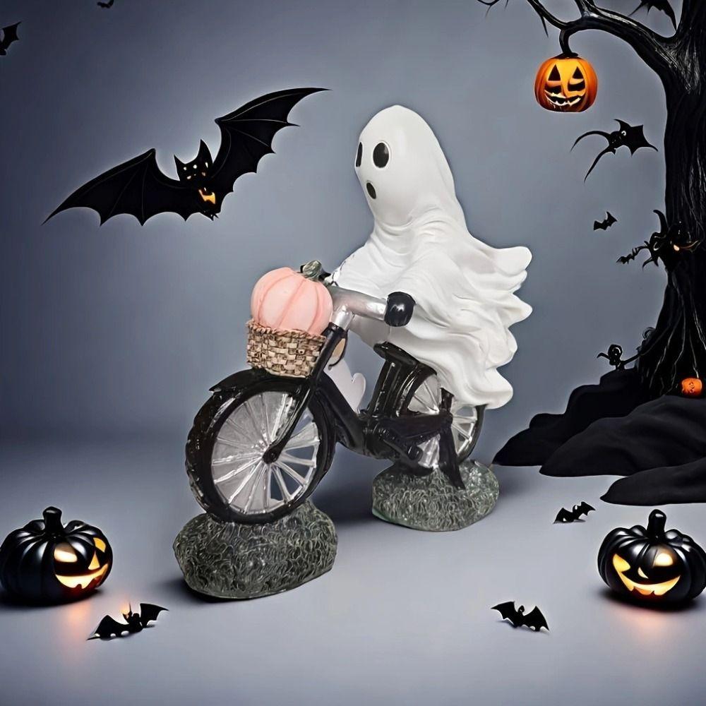 Cartoon Ghost Figurines Ornament Funny Ghost Statue Unique Ghost Bike Rider  Halloween