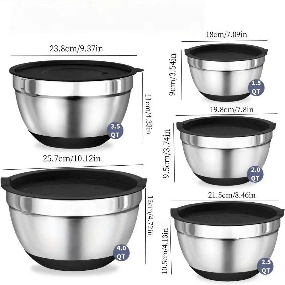 8PCS Set Stainless Steel Mixing Bowls Non-Slip Bottoms with Grater Baking Mixing Basin Kitchen Bowls Baking & Serving