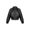 Men's Black Leather Motorcycle Jacket with Lapel Square Collar and Elastic Waist