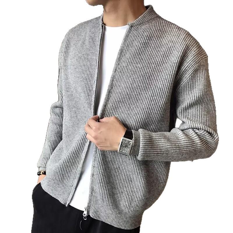 Men's Slim-Fit Korean Style Knit Cardigan - Autumn Solid Color Sweater Coat