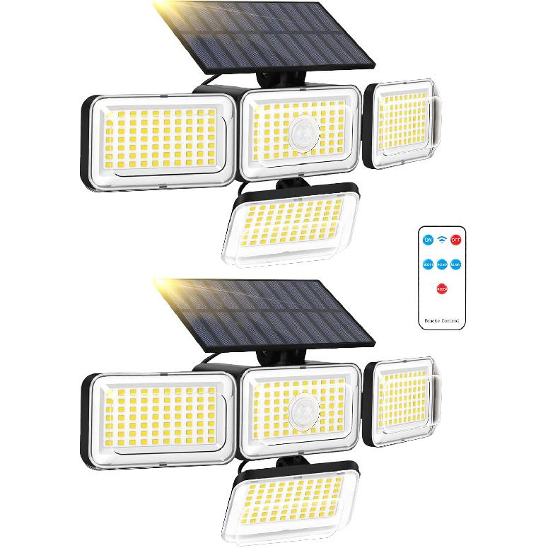Mokot Solar Lights Outdoor, 288 LED 2800LM Motion Sensor Outdoor Light with Remote Control, 4 Heads IP65 Waterproof Solar Flood Security Lights for