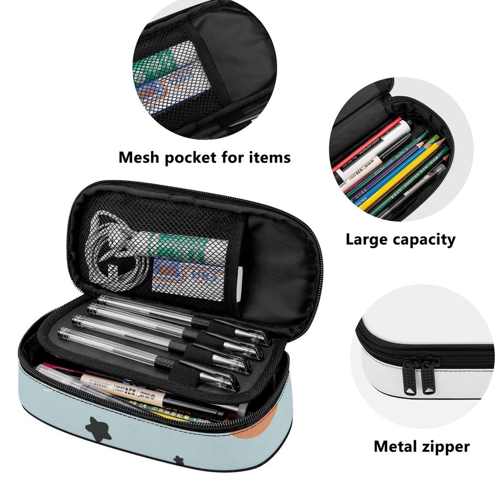 School Pencil Case Printed 300D Polyester Easy Open Zipper with Main Pocket Mesh Layer and Removable Pen Divider for Students