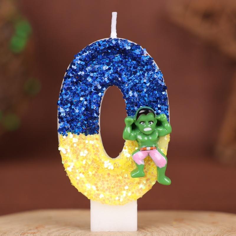 Cartoon Birthday Numbers Candle Cake Decoration Handmade Candles 0-9 Hulk