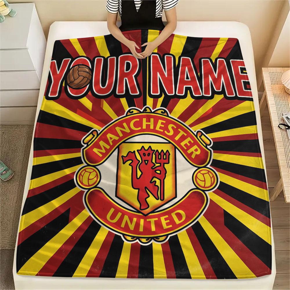 Custom Name,Manchester United FC Printed Flannel Blanket, Soft Throw for Bedroom Sofa, Washable, Christmas Present, Great Gift.