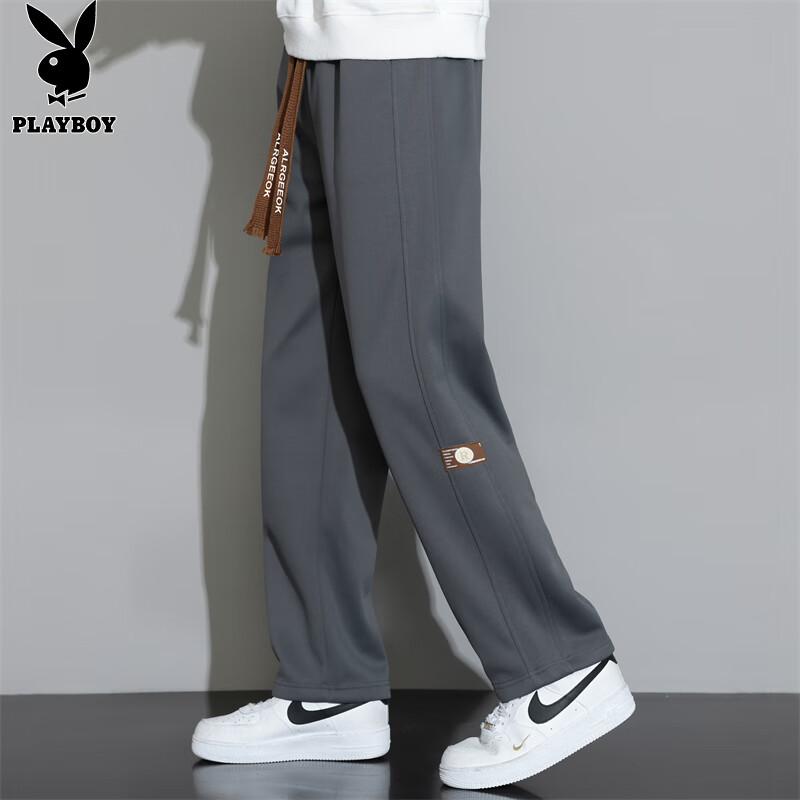 PLAYBOY Men's Straight-leg Casual Pants Men's Autumn and Winter High-end Long Pants Loose Wide-leg Trendy Sports Trousers