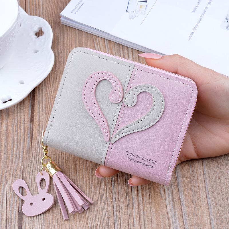Women's Short Mini Tassel Wallet - Fashionable Korean Style, Contrast Stitching, Zipper Closure, Coin Purse, Card Holder