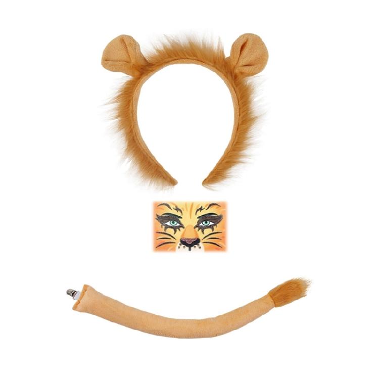 Lion Role Play Outfit Halloween Costume Face Sticker Headband Tail Skirt for Children Adult Cosplay
