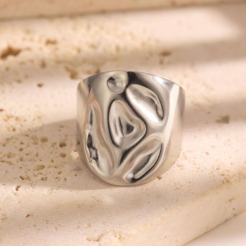 Stainless Steel Irregular Concave Convex Texture Wide Rings for Women Men Punk Smooth Opening Rings Party Jewelry Accessories