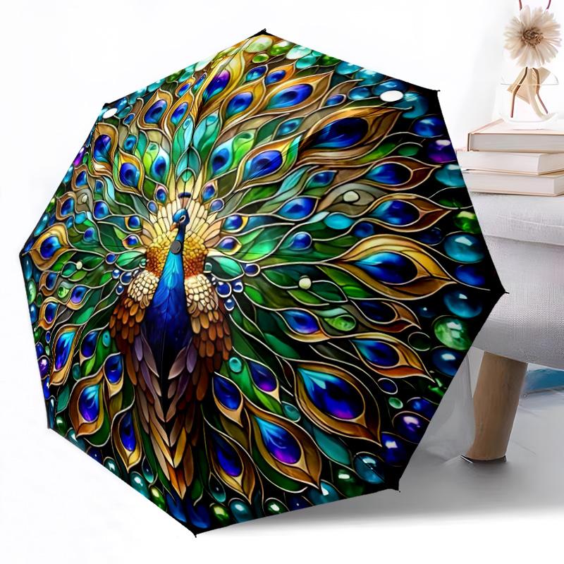 Peacock and Floral Fantasy Outdoor Automatic Umbrella Retractable Design with 8-Rib Durability Lightweight Perfect Gift for Friends Family