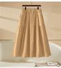 Women's A-Line Elastic Waist Skirt - Three-Quarter Length, Solid Color, Spring/Summer/Autumn Styles Available