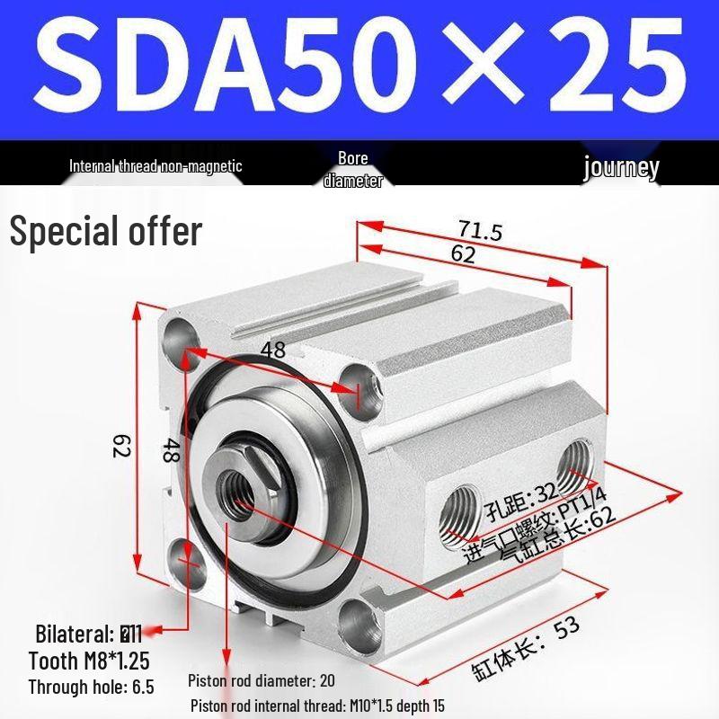 SDA Series Pneumatic Cylinders: Sizes 12 to 100mm, Stroke 35 to 90mm