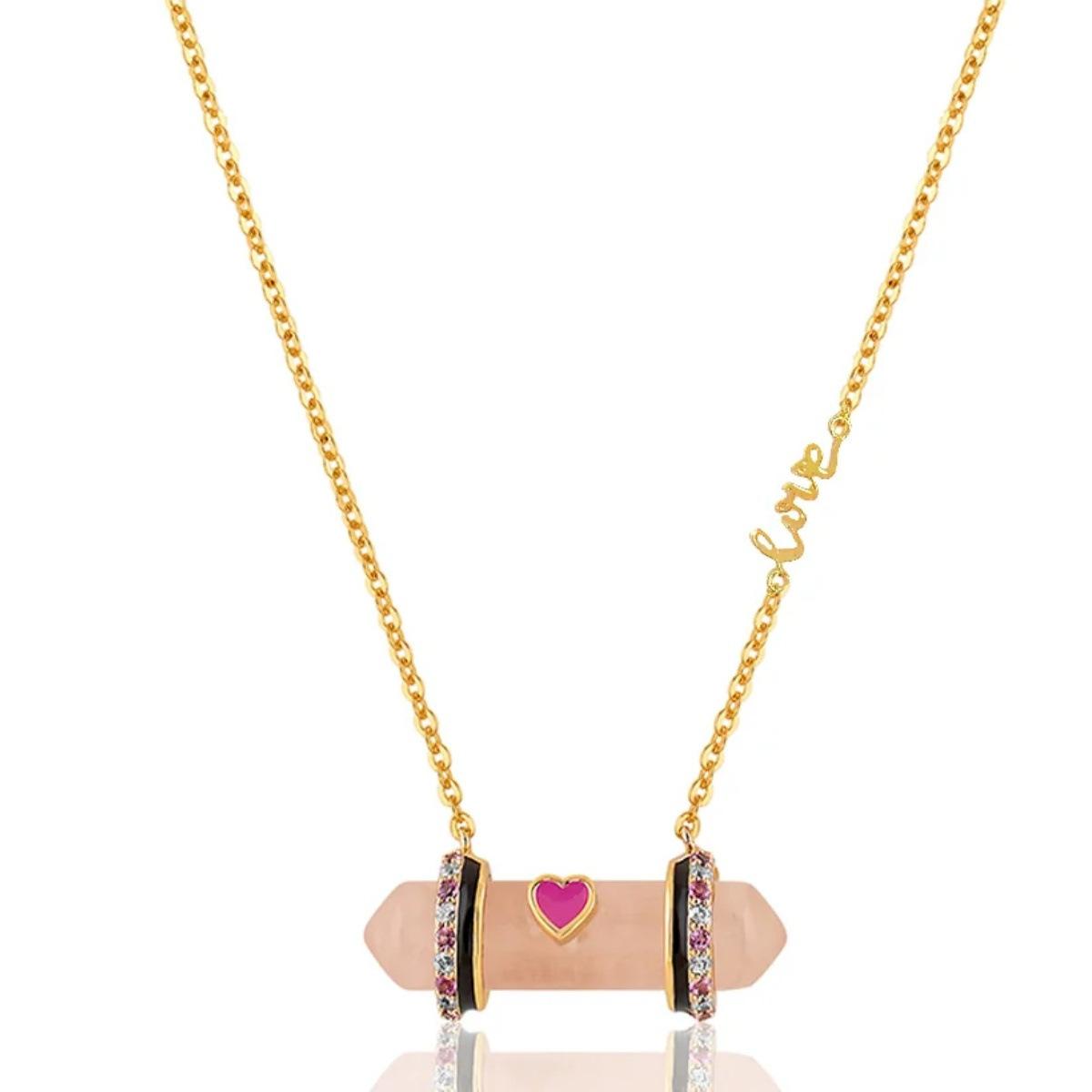 

Drip Point Diamond Love Powder Crystal Necklace Side Love Word Embellishment Vitality Romantic Sweet Cool Style Fashion Jewelry