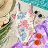 Girls Floral Print One Piece Swimsuit Summer Casual Kids Swimwear Lightweight Comfortable Fabric Suitable for Beach Pool Water Activities