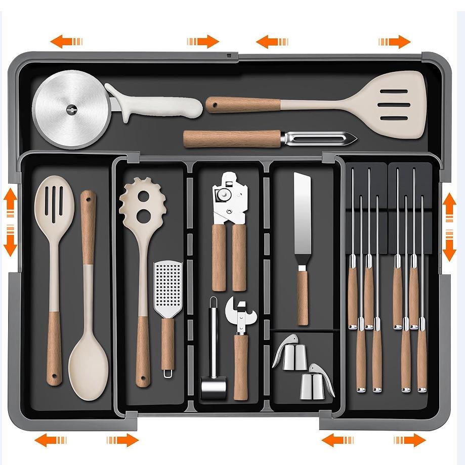 Retractable Kitchen Desktop Drawer for Organizing Cutlery and Utensils