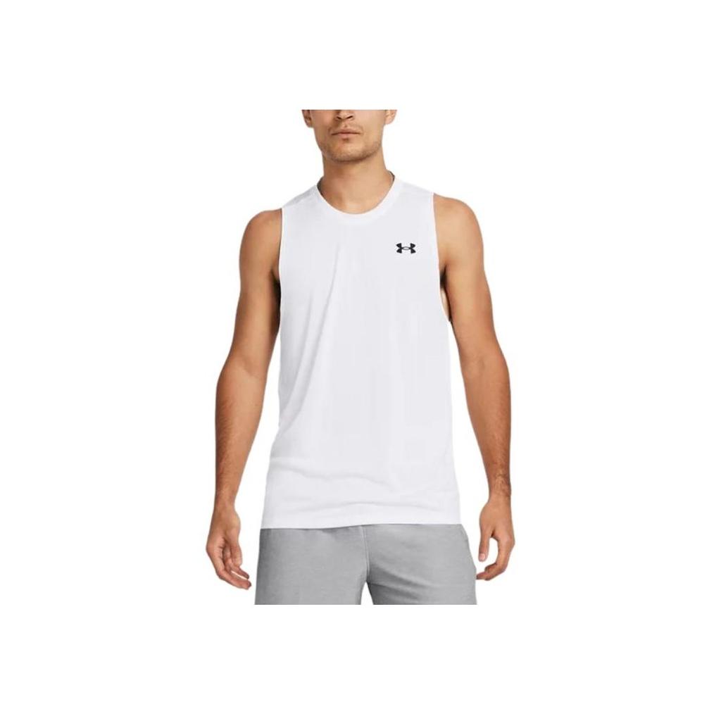 Under Armour Round Neck Logo Print Quick Dry Soft Sweat Absorbing Fitted Sleeveless Tank Top Men Tops White 1382795-100