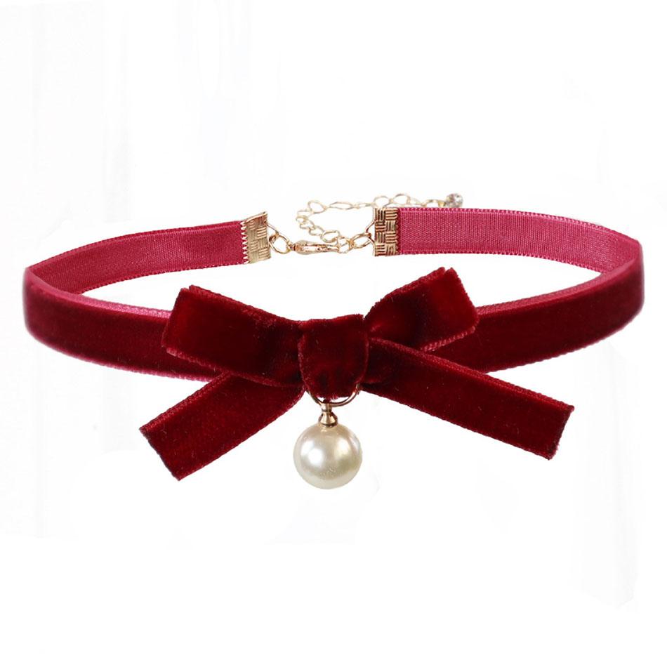 Sexy Velvet Pearl Pendant Choker for Women Bow Neck Clavicle Necklace Lady Jewelry Accessories Girl Gift Lace Gothic Daily Party