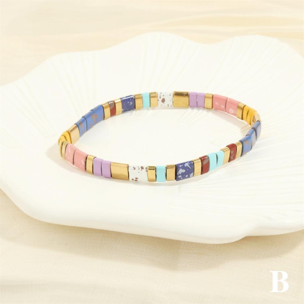 Geometric Type Elastic Bracelet Colorful Stackable Bracelet Fashion Tila Beads Bracelet  Women