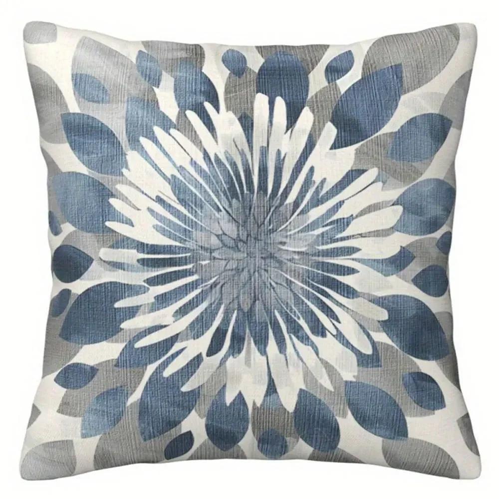 

Blue and White Floral and Slogan PillowcaseBedroom Living Room Sofa Home Decor Polyester Cushion Cover with Zippern,(1) 66x66cm