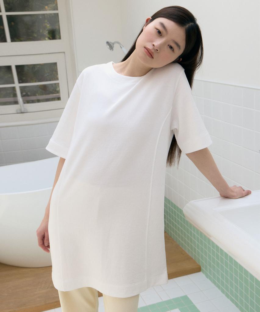 38 Come On Common Half Sleeve Stitch One-Piece (White)
