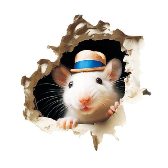 Yousheng 3D Mouse Wall Decal Realistic Rat Hole PVC Sticker with 3D Effect for Laptops Cars Furniture Bedroom Wall Decoration