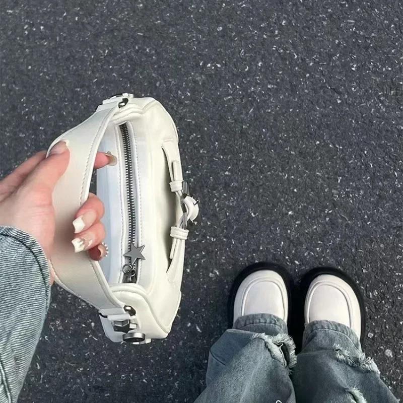 Vintage Korean Casual Cute White Star Schulter Unterarm Einkaufstasche Damen Sling Taschen Leder Zip Geldbörsen Handtaschen Frauen