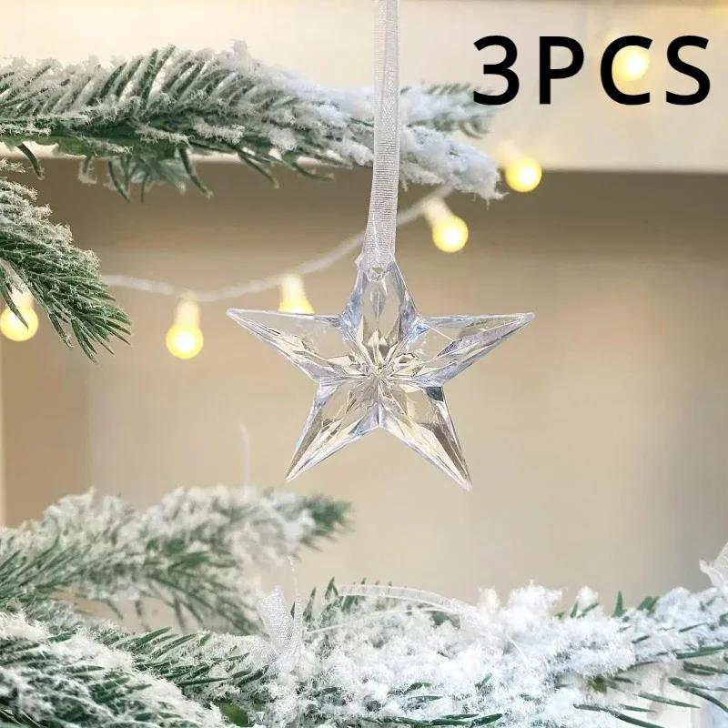 

3pcs/bag 2025 Christmas Decorations Christmas Transparent Snowflake Pendants for Winter New Year Tree Home Party Ornaments