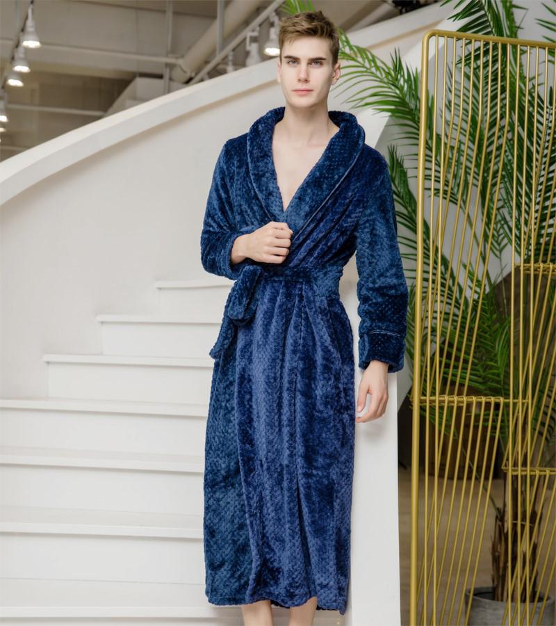 Unisex Thickened Flannel Bathrobe – Autumn/Winter Coral Fleece Pajamas, Plus Size
