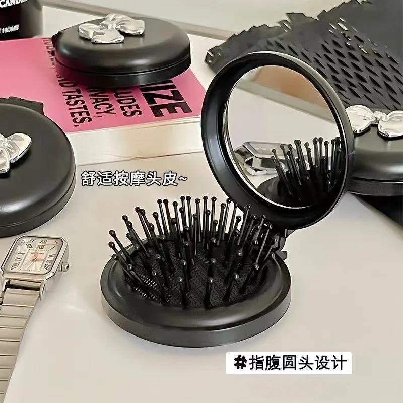 Portable Mini Cute Folding Plastic Airbag Comb Massage Comb Mirror Integrated,easy To Carry, Suitable for Travel and Outdoor Use