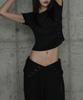 ETRE AU SOMMET Drape Pintuck Zipper Roll-Up Short Top (Black)