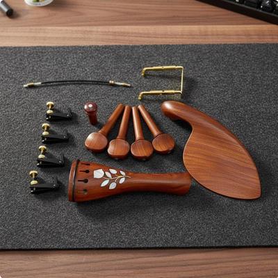 Violin Chinrest Tailpiece Pegs Set Flower Inlay 4/4 Fittings for Violinists, Luthiers