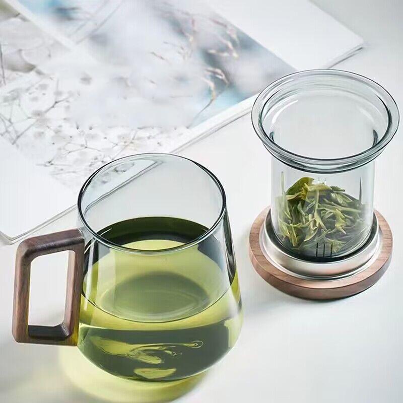 Thickened High Temperature Resistant Glass Water Cup Black Walnut Solid Wood Cover Built-in Filter Home Tea Set Coffee cup