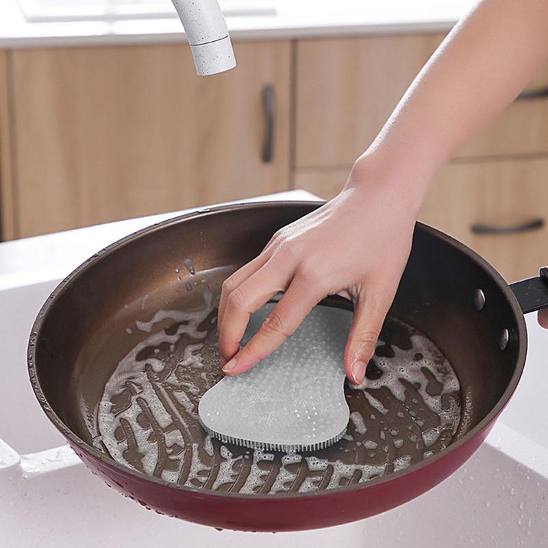 1pcs Kitchen Cleaning Brush Washing Cleaning Brushes Pot Pan Sponge Scrubber Fruit Vegetable Dish Silicone Dishwashing Brush