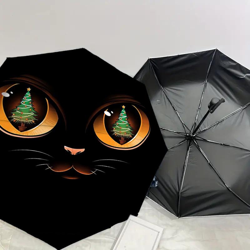 Christmas Cat Eyes Umbrella: A Festive Design for Outdoor Adventures - Auto-Open/Close, Lightweight & Durable Idea