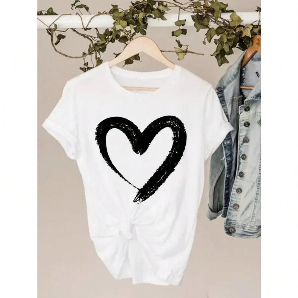Graphic Tee Clothes 90s Sweet Love Heart Valentine Ladies Print T Clothing Summer Female Wounisex's Short Sleeve T-Shirts