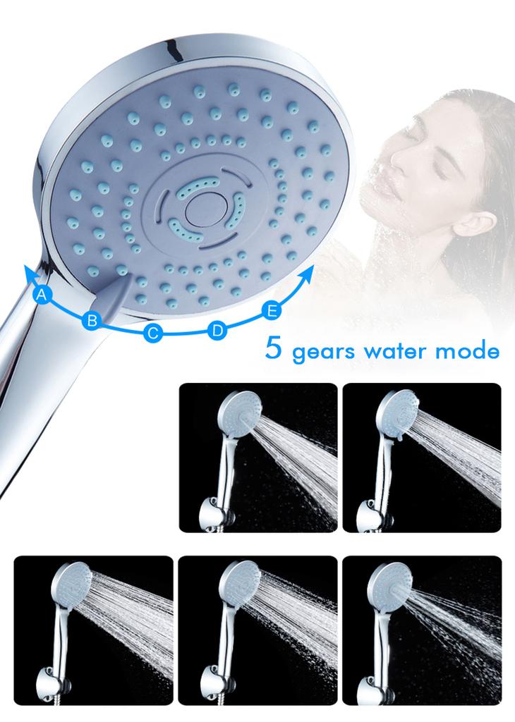 2025 Guangdong Modern 5-Function Handheld Pressure Shower Head with Chrome Finish ABS Material for Bathroom Faucet Accessories
