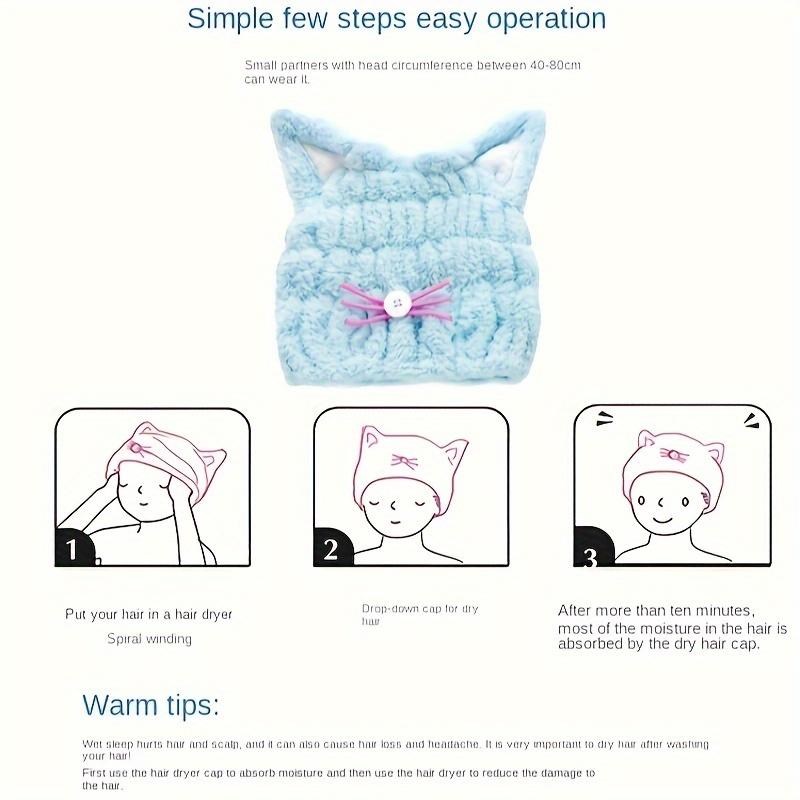 1pc Cute Cat Ear Hair Towel Cap for Women Quick Dry Super Absorbent Microfiber Turban with Feline Ears,Soft Plush Bathroom Accessory for All HairTypes